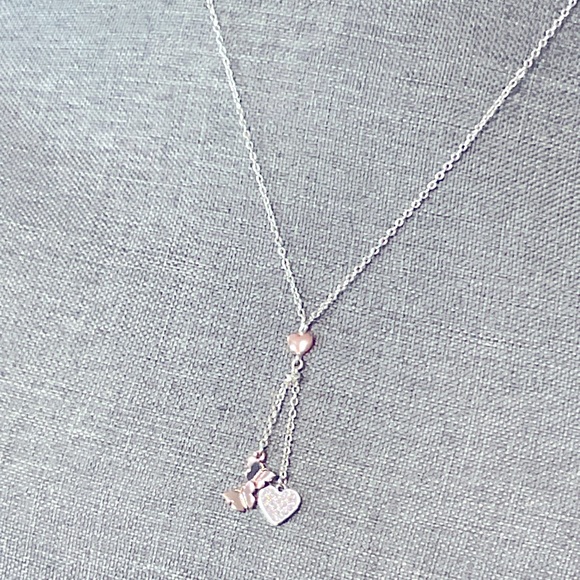 Silver & Rose Gold Tone Pendant Heart & Butterfly - Picture 2 of 8